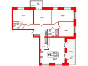 Квартира в ЖК New Питер, 4 комнатная, 126.5 м², 9 этаж