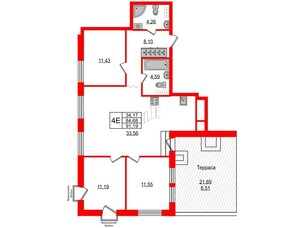 Квартира в ЖК New Питер, 3 комнатная, 91.19 м², 7 этаж