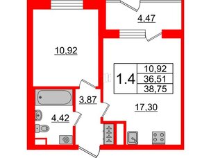 Квартира в ЖК Зеленый квартал на Пулковских высотах, 1 комнатная, 36.51 м², 1 этаж