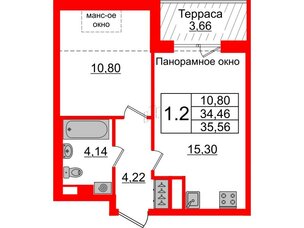 Квартира в ЖК Зеленый квартал на Пулковских высотах, 1 комнатная, 34.46 м², 5 этаж