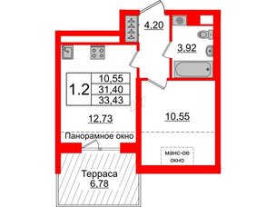 Квартира в ЖК Зеленый квартал на Пулковских высотах, 1 комнатная, 31.4 м², 5 этаж