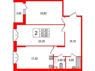 Квартира в ЖК Квартал Che, 2 комнатная, 83 м², 4 этаж