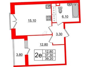 Квартира в ЖК Квартал Che, 1 комнатная, 39.2 м², 5 этаж